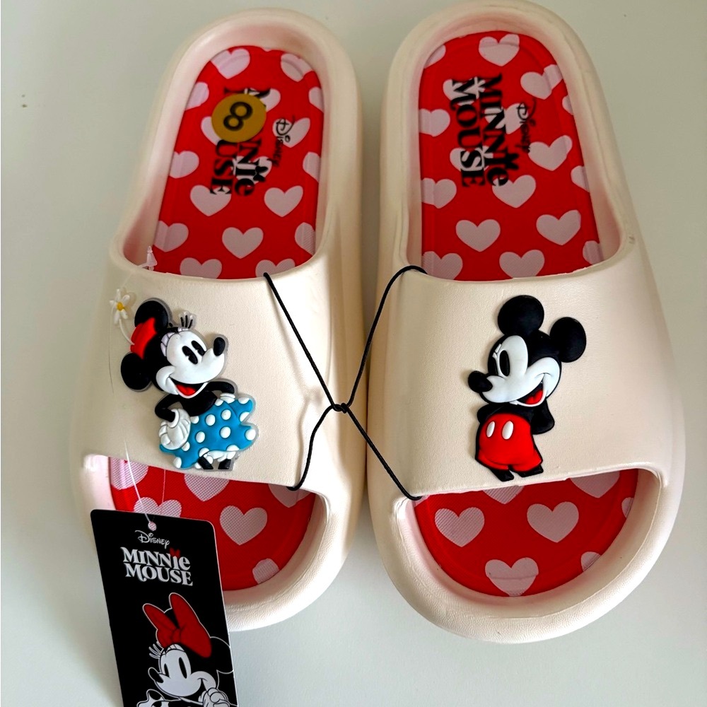 ❤️DISNEY- Minnie and Mickey Mouse Adult Slippers, Size:8, NWT
